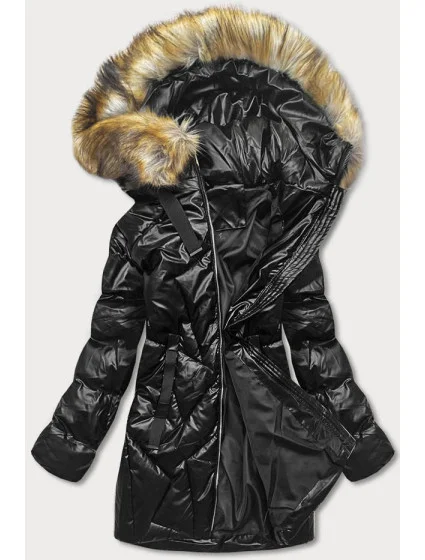 Černo-hnědá dámská zimní bunda s kapucí (5m775-392) Černo-hnědá dámská zimní bunda s kapucí (5m775-392)
