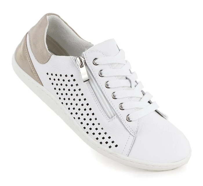 Dámské kožené barefoot ažurové bílé polobotky Gino model 22068716