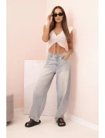 Dámská pruhovaná blůza s nařasením a volánky pudrově růžová