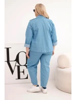 Dámská souprava Plus Size bavlněná s bundou a džínami modrá