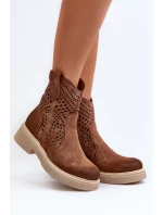 Semišové Dámské Botky na Ploché Podrážce Hnědé model 21652397 - Zazoo
