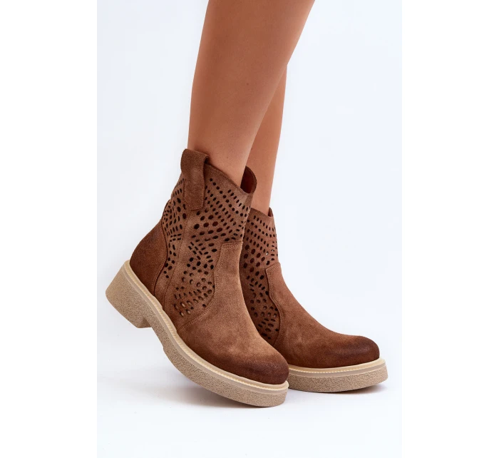 Semišové Dámské Botky na Ploché Podrážce Hnědé model 21652397 - Zazoo