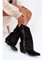 Kozačky Dámské Kovbojky Se Zdobením A Přezkou Černé Camilora Kozačky Dámské Kovbojky Se Zdobením A Přezkou Černé Camilora