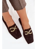 Dámské mokasíny z pravé semišové kůže se zlatým detailem D&A model 22031897 čokoládové - S.Barski