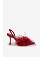 Dámské lodičky s peřím a odhalenou patou Belice – bordó
