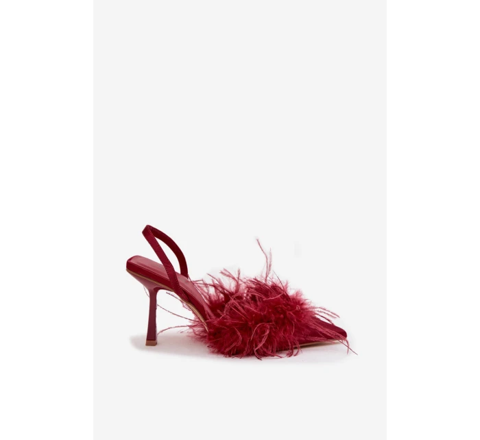 Dámské lodičky s peřím a odhalenou patou Belice – bordó