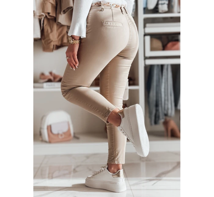 Dámské látkové chinos kalhoty s páskem ROSSALI tmavě béžové FashionStreet UY2536