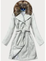 Šedý dámský kabát s kožešinou (JC241)