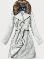 Šedý dámský kabát s kožešinou (JC241)