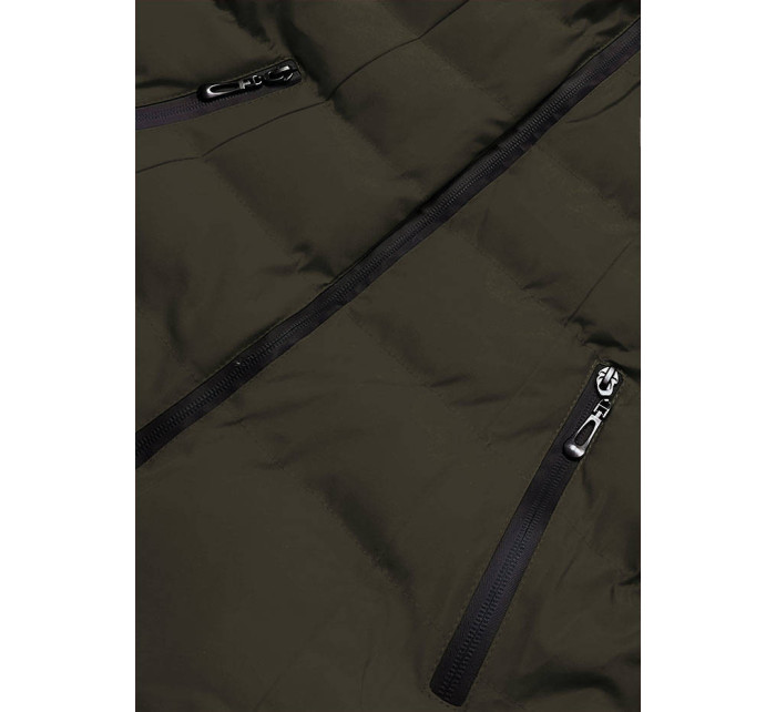 Dámská zimní bunda v army barvě s kožešinovým stojáčkem (5M769-136)