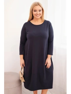 Dámská bavlněná šatová Plus Size s ohrnovacími rukávy a kapsami granátová