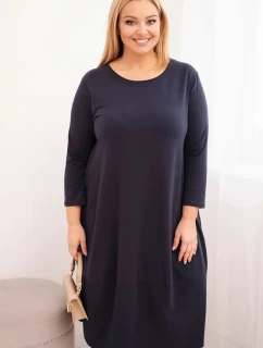 Dámská bavlněná šatová Plus Size s ohrnovacími rukávy a kapsami granátová