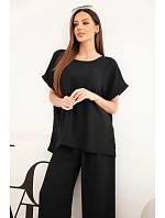 Dámský komplet Plus Size halenka a kalhoty se širokou nohavicí černý Dámský komplet Plus Size halenka a kalhoty se širokou nohavicí černý