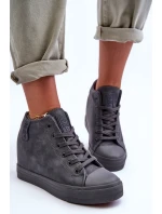 Dámské Kožené Tenisky Na Koturnu Big Star MM274005 Šedé Dámské Kožené Tenisky Na Koturnu Big Star MM274005 Šedé