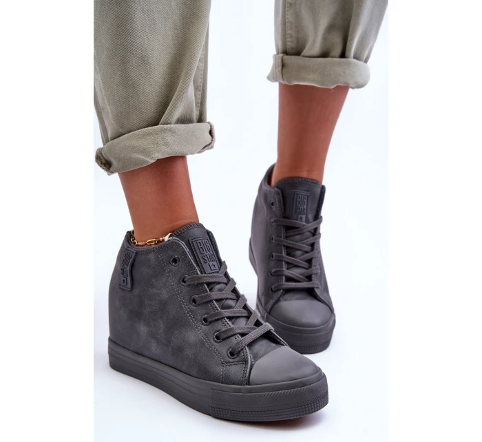 Dámské Kožené Tenisky Na Koturnu Big Star MM274005 Šedé Dámské Kožené Tenisky Na Koturnu Big Star MM274005 Šedé