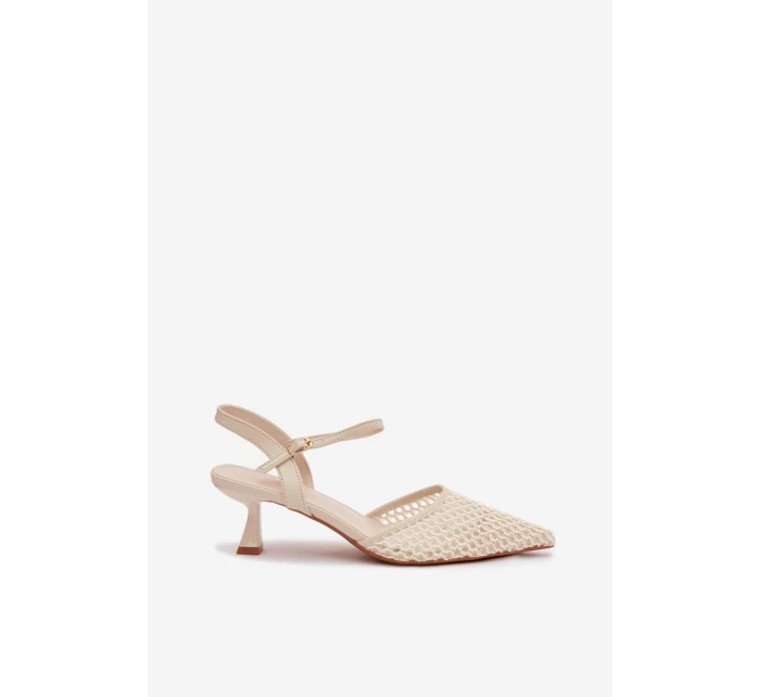 Dámské sandály na podpatku s síťkou světle béžové Brilora