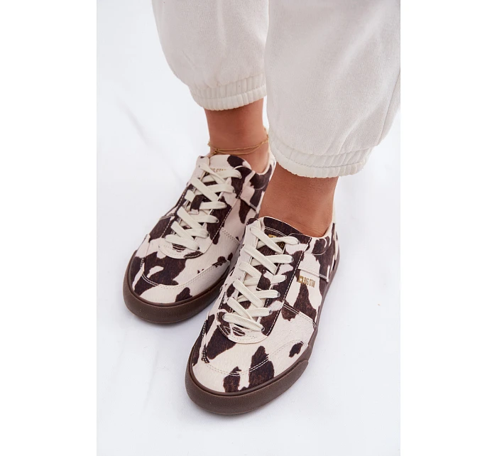 Dámské tenisky s nášivkami Big Star TT274369 Bílá-hnědé