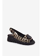 Kožené sandály na platformě s leopardím vzorem model 22147755 Zlaté - Artiker