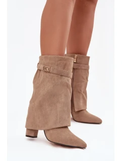 Dámské zateplené kotníkové boty na podpatku s ozdobným páskem Luvielle – béžová