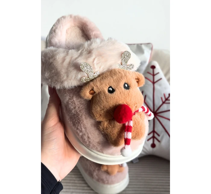 Dámské vánoční chlupaté pantofle Ilianne – renifery/béžové Dámské vánoční chlupaté pantofle Ilianne – renifery/béžové
