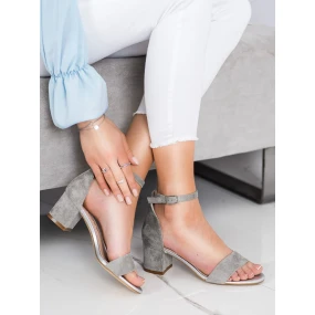 Originální  lodičky dámské šedo-stříbrné na širokém podpatku