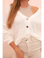 Dámský svetr s výstřihem do V a knoflíky ecru