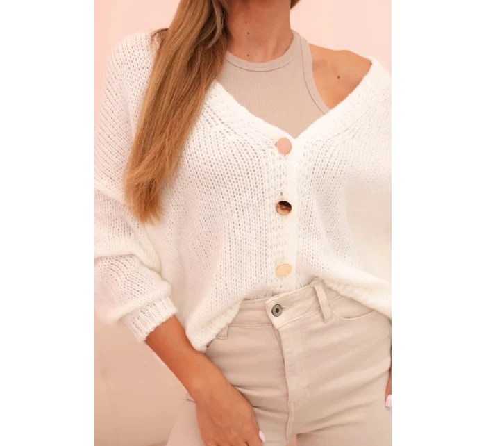 Dámský svetr s výstřihem do V a knoflíky ecru