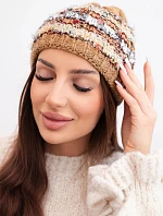 Dámská zimní čepice s barevným vláknem a elastickým stahováním K352 camelová