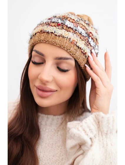 Dámská zimní vlněná čepice s ozdobnými krystalky K399 černá