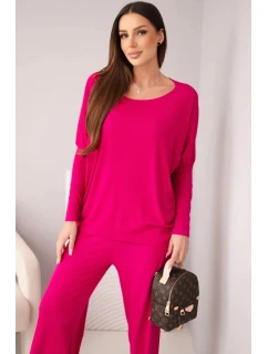 Dámský viskózový komplet s volnou blůzou a kalhotami fuchsie