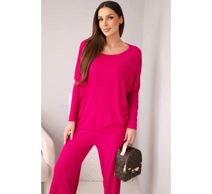 Dámský viskózový komplet s volnou blůzou a kalhotami fuchsie