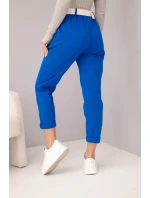 Dámské bavlněné kalhoty s páskem a ohrnutými nohavicemi chabrové Dámské bavlněné kalhoty s páskem a ohrnutými nohavicemi chabrové