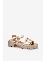 Eko Kožené Sandály Dámské S Přezkou Zlaté model 21687888 - Boto Eko Kožené Sandály Dámské S Přezkou Zlaté model 21687888 - Boto