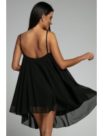 Lehké asymetrické černé šifonové šaty s ramínky
