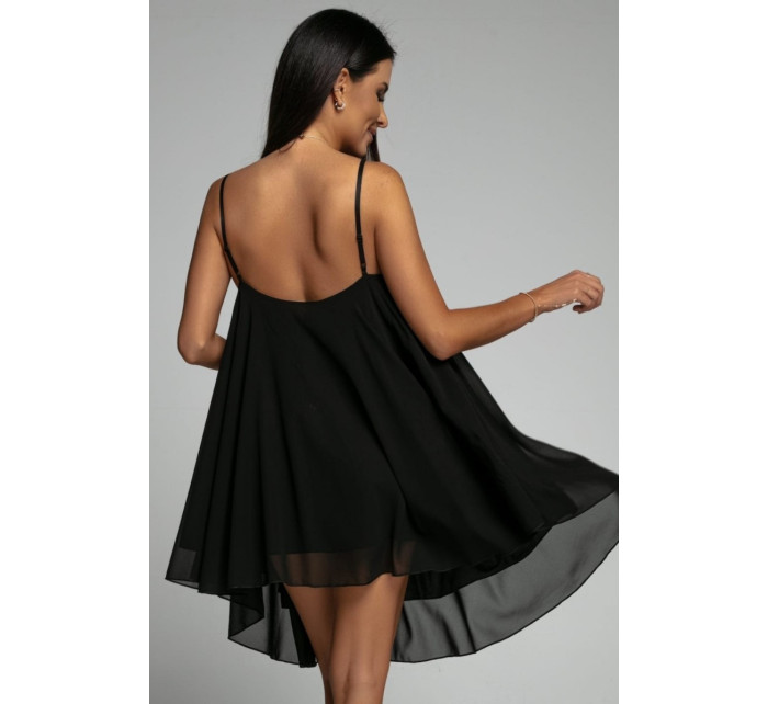 Lehké asymetrické černé šifonové šaty s ramínky