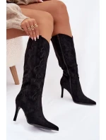 Dámské kozačky na podpatku – „kovbojky“ z eko‑semiše Belonia (černé) Dámské kozačky na podpatku – „kovbojky“ z eko‑semiše Belonia (černé)