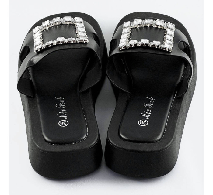 Černé dámské pantofle se zirkony (CM-50)
