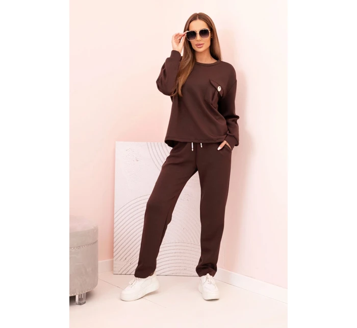 Komplet dámský máslový mikina a kalhoty s gumou hnědý Komplet dámský máslový mikina a kalhoty s gumou hnědý