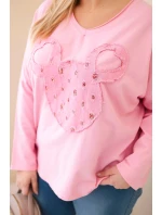Dámská bavlněná blůza Plus Size s V výstřihem světle růžová Dámská bavlněná blůza Plus Size s V výstřihem světle růžová