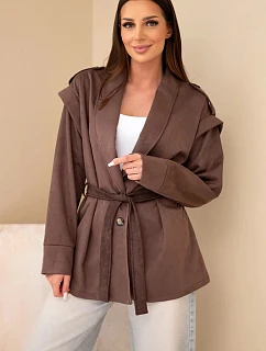 Dámský viskózový kabát s páskem a hnědý model 22294742 - K-Fashion