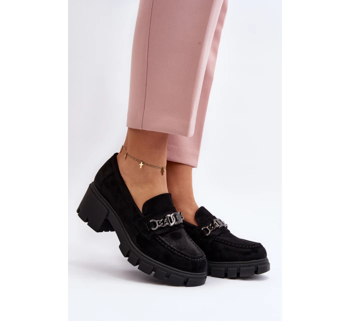 Mokasíny na masivním podpatku černé model 21648089 - VINCEZA