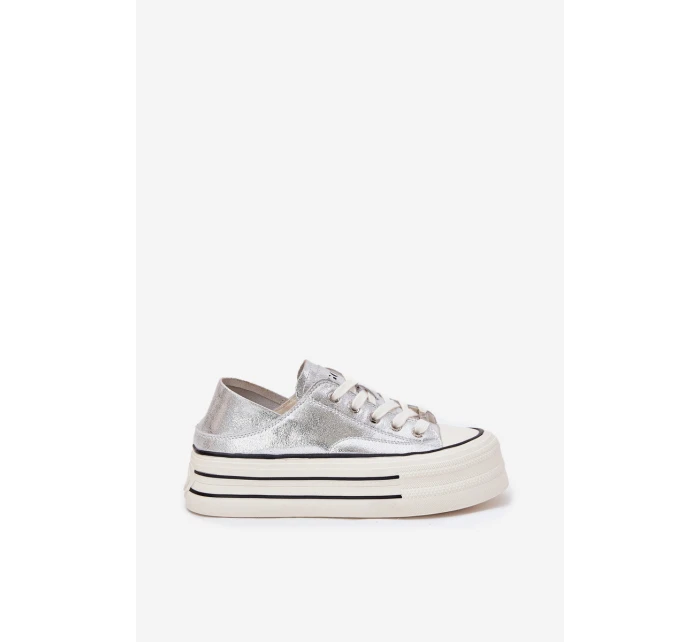 Dámské Kožené Tenisky Na Platformě GOE RR2N4108 Stříbrné