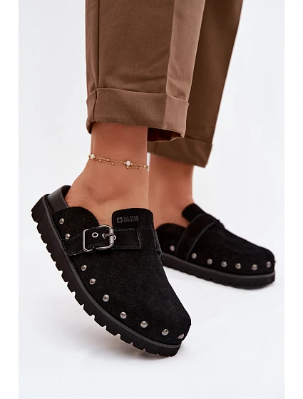 Zamsové pantofle na platformě s cvoky a sponou Big Star TT274951 Černé