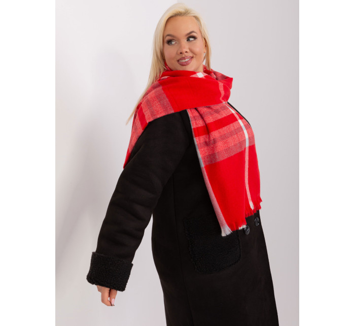 Červeno-šedý dámský šátek s třásněmi