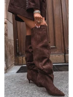 Nazouvací dámské kozačky na jehlovém podpatku Ysolienne – čokoládové