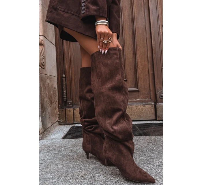 Nazouvací dámské kozačky na jehlovém podpatku Ysolienne – čokoládové