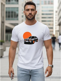 Pánské bílé tričko s potiskem automobilů FashionStreet NX5091R