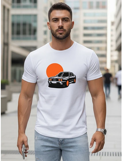 Pánské bílé tričko s potiskem automobilů FashionStreet NX5091R