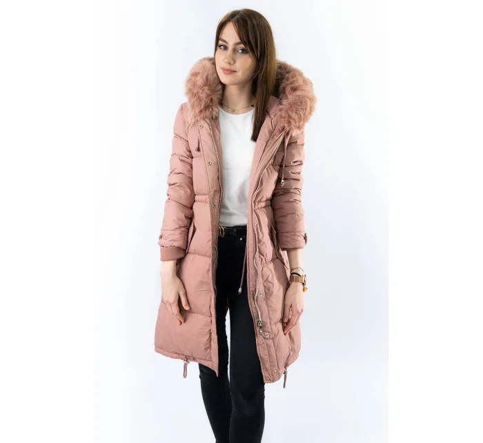 DŁUGA KURTKA DAMSKA ZIMOWA Z KAPTUREM RÓŻ model 21241722 - Libland