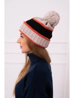 Dámská čepice Kinga K297 light beige+black Dámská čepice Kinga K297 light beige+black